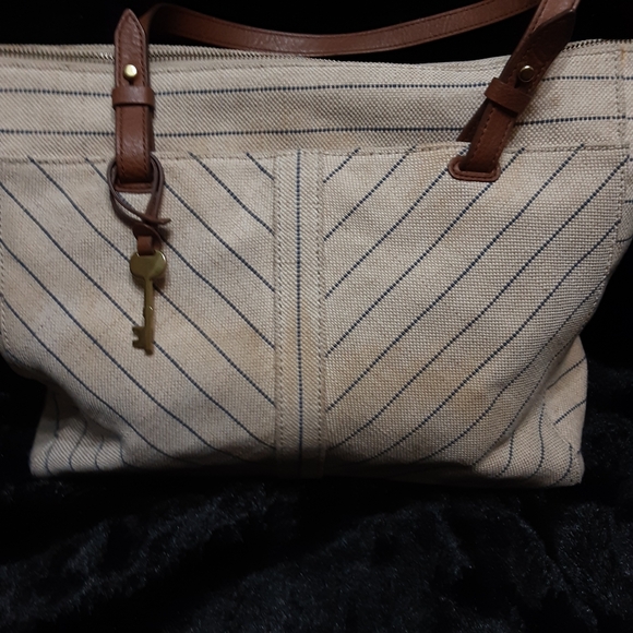 Fossil Striped Coated Canvas Shoulder Tote Bag - Picture 12 of 12
